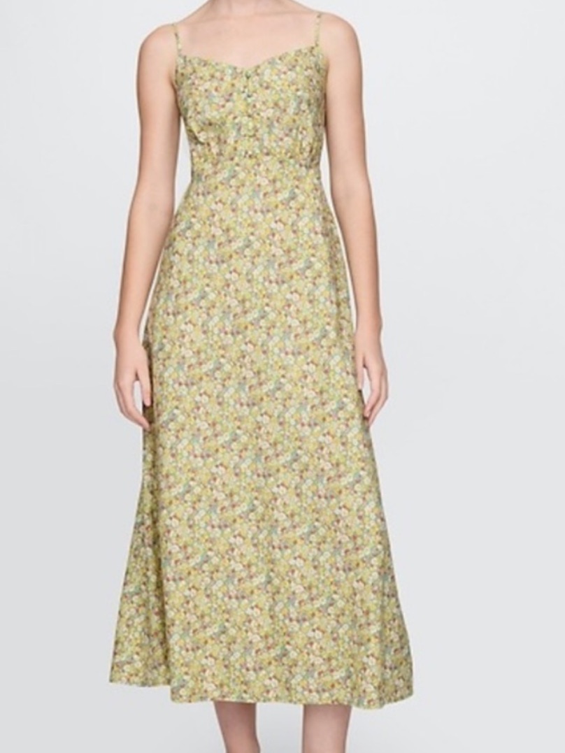 Gap Floral Print Linen-Blend Maxi Slip Dress Xs